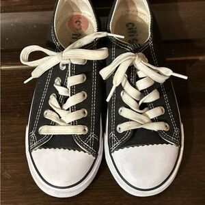 Black Canvas Kids Sneakers with White Trim size 4
